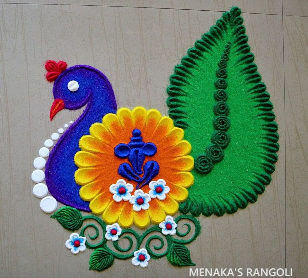 Flower Rangoli Design with dots – Simple Dot Rangoli Designs